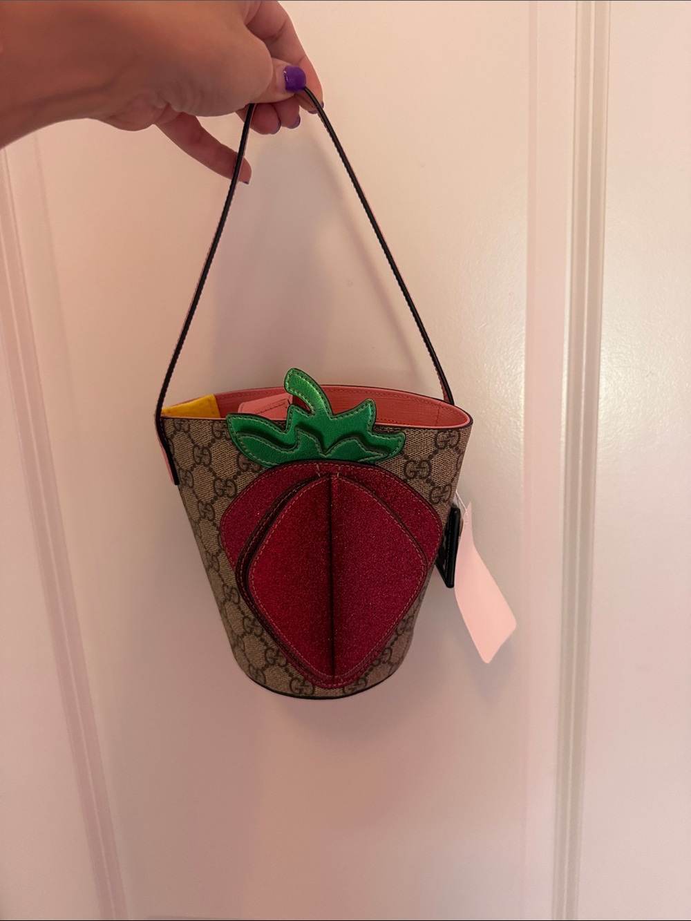 Gucci Kids Strawberry Monogram Mini Bucket Bag - Brown/Red/Green